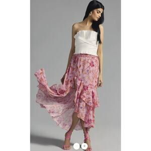 MISA Seva Maxi Skirt Floral Boho Ruffles Size Large‎